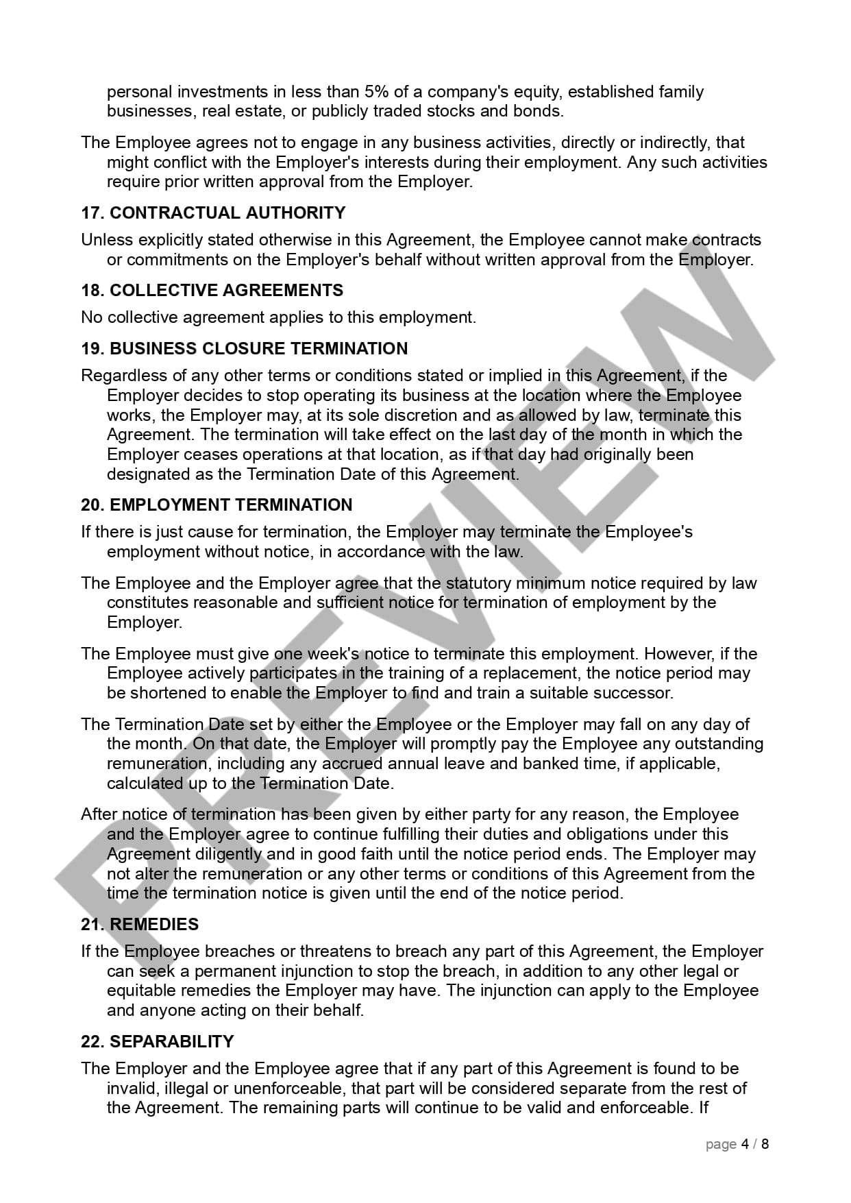 Preview Employment Contract