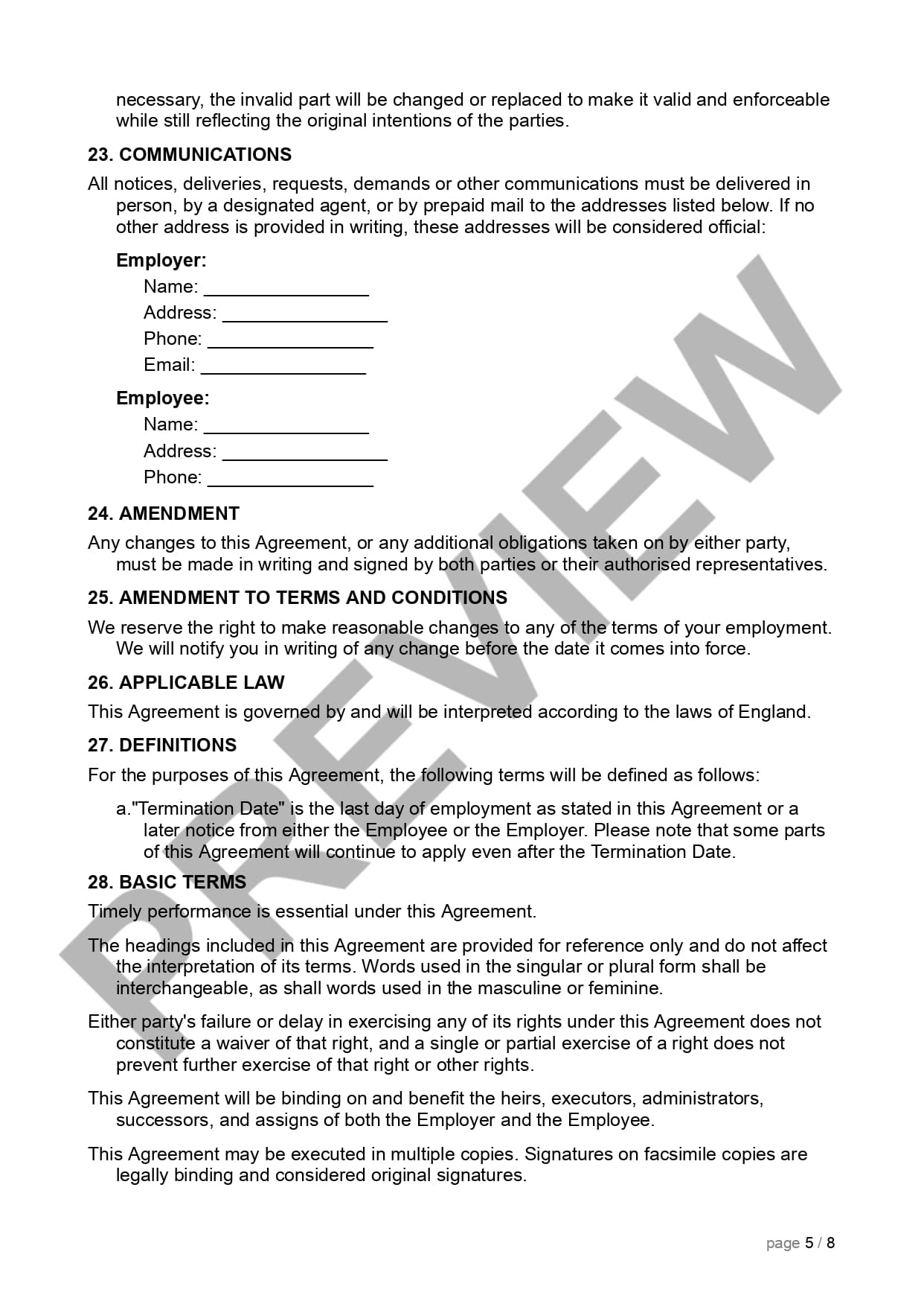 Preview Employment Contract