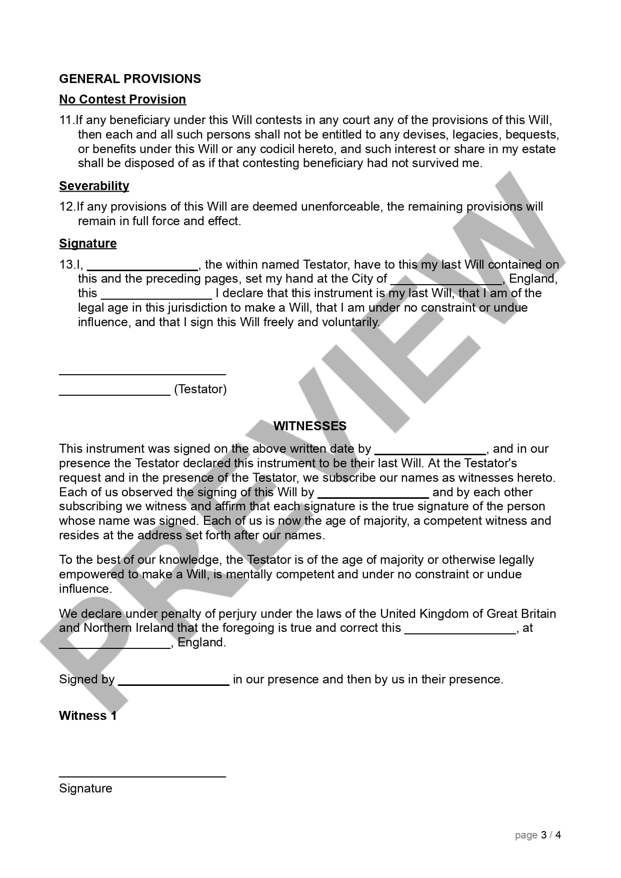Preview Last Will and Testament