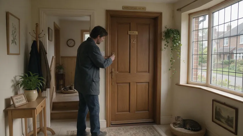 A tenant unlocking the door of their own rented home, illustrating exclusive possession under an AST agreement