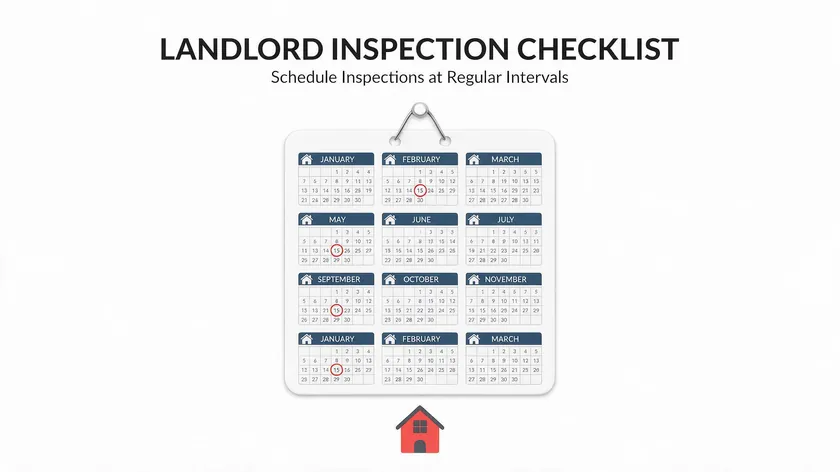 Flat minimalist illustration of a calendar marking regular dates, showing how often to follow a landlord inspection checklist schedule