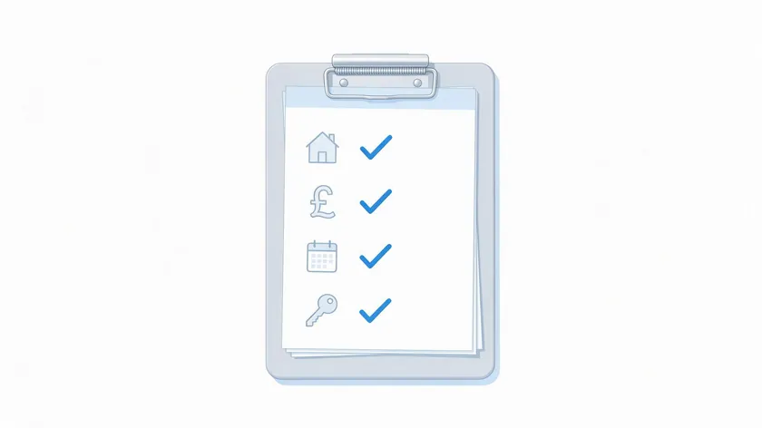 A checklist with a house, pound sign, calendar and key icon, representing the core elements of a landlord tenancy agreement
