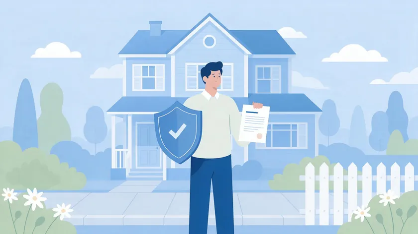 A landlord holding a shield and a signed document in front of a house, representing the legal protection of a landlord tenancy agreement