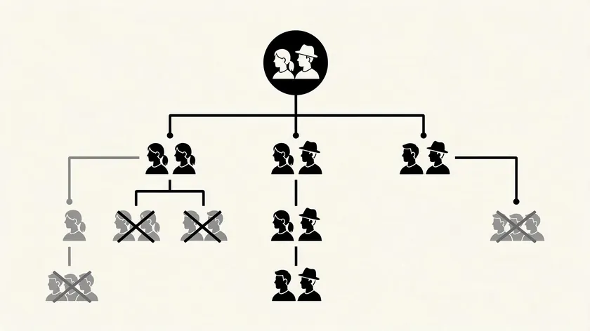 Illustration of a family tree with some branches greyed out, representing relatives excluded from inheriting under intestacy rules.