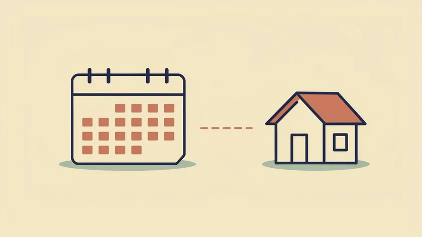 Flat minimalist illustration of a rolling calendar connected to a house, representing an assured periodic tenancy with no fixed end date