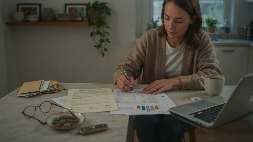 A tenant reviewing a household budget and benefits letter after receiving a rent increase notice