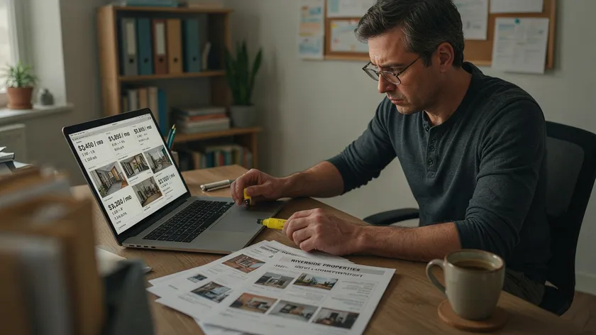 A landlord comparing local rental listings on a laptop to check fair market rent before proposing an increase