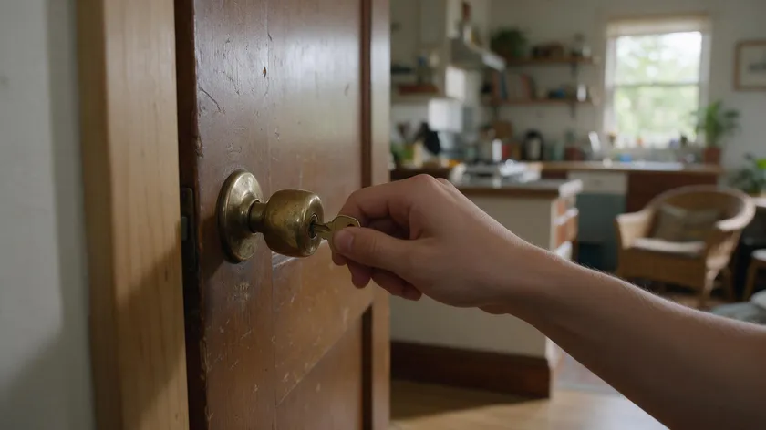 Close-up of a tenant's hand holding a key at the door of a shared house, illustrating what a room tenancy agreement covers