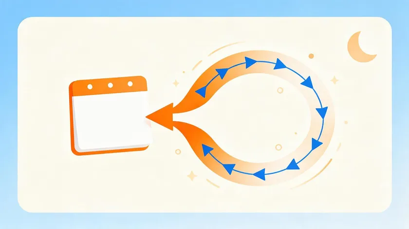 Flat minimalist illustration of a calendar transforming into a rolling circular arrow, representing the shift from a fixed-term short term tenancy agreement to a periodic tenancy