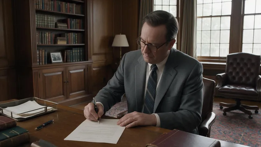 A man signing a deed of surrender document at a desk, representing an express surrender of tenancy