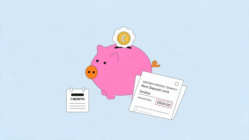 Illustration of a piggy bank and a rent deposit invoice representing the one-month rent-in-advance limit