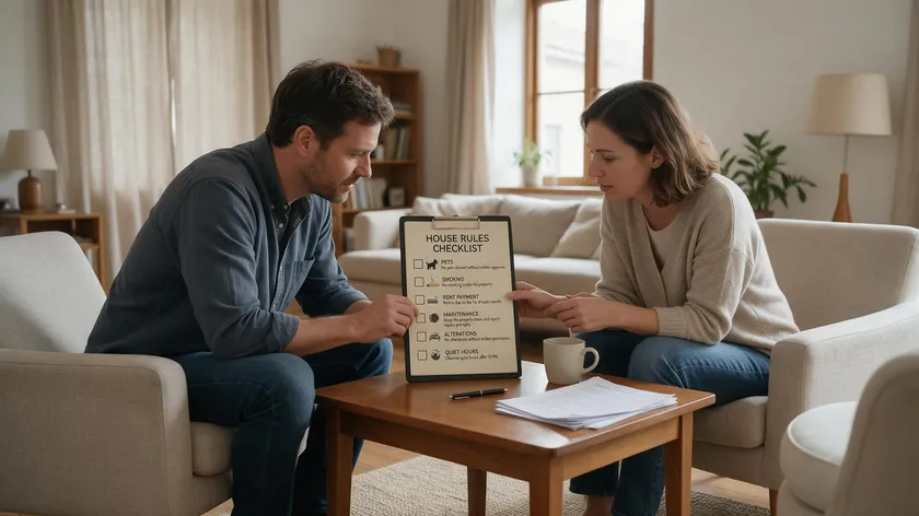A landlord and tenant discussing optional discretionary clauses to add to a Scottish tenancy agreement