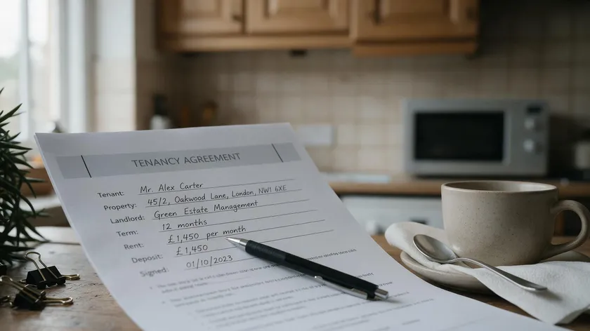 Close-up of a tenancy agreement document being reviewed before renting a property in Scotland
