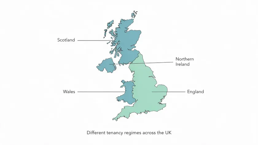 Map of the UK highlighting England separately from Scotland, Wales and Northern Ireland's different tenancy regimes