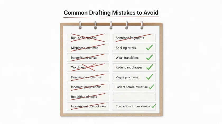Checklist illustration highlighting common drafting mistakes to avoid in a tenancy agreement template