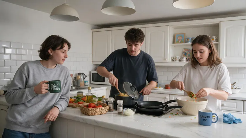 Flatmates sharing a kitchen in an HMO house share covered by a room tenancy agreement