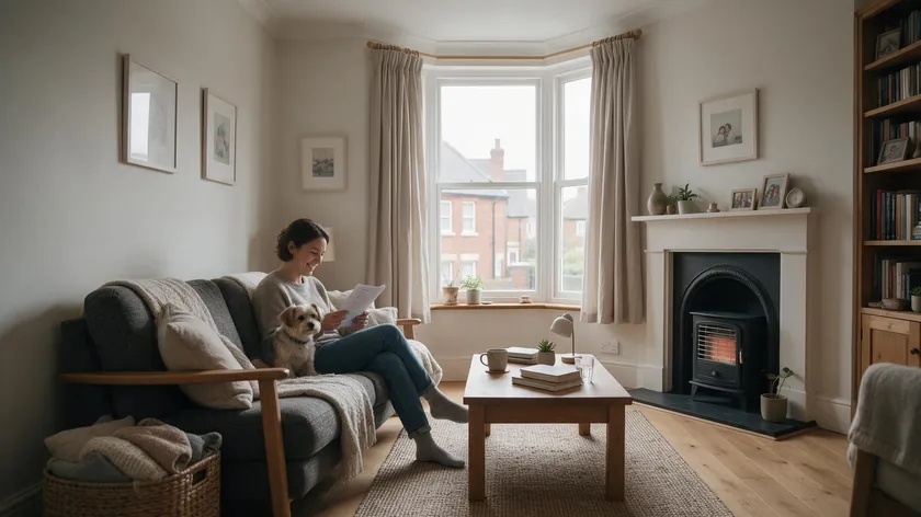 Tenant relaxing on the sofa with her dog, reflecting pet-friendly clauses in a tenancy agreement