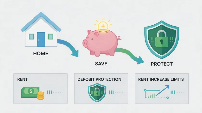 Illustration showing rent, deposit protection, and rent increase limits under a tenancy agreement